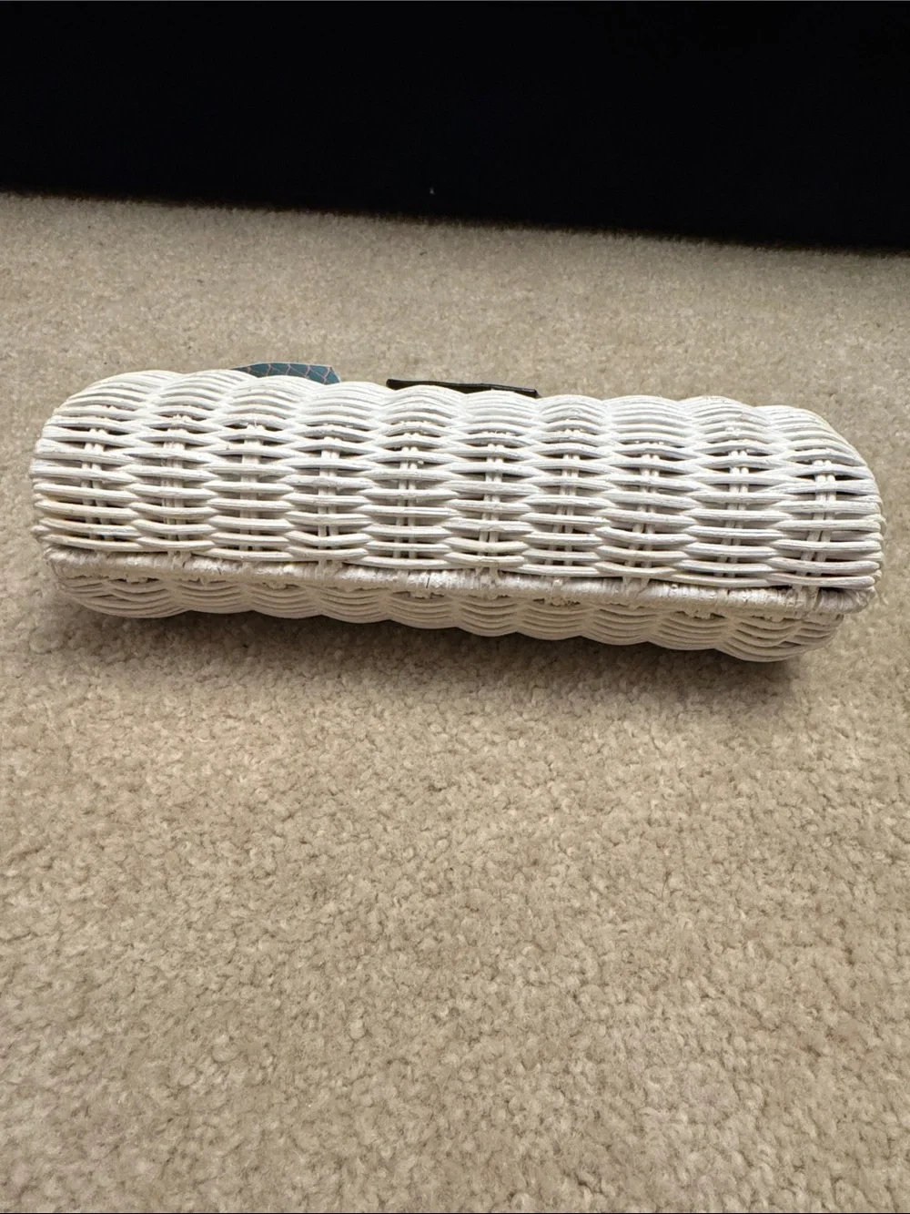 White Woven Cosmetic Case with Black Leather Trim
